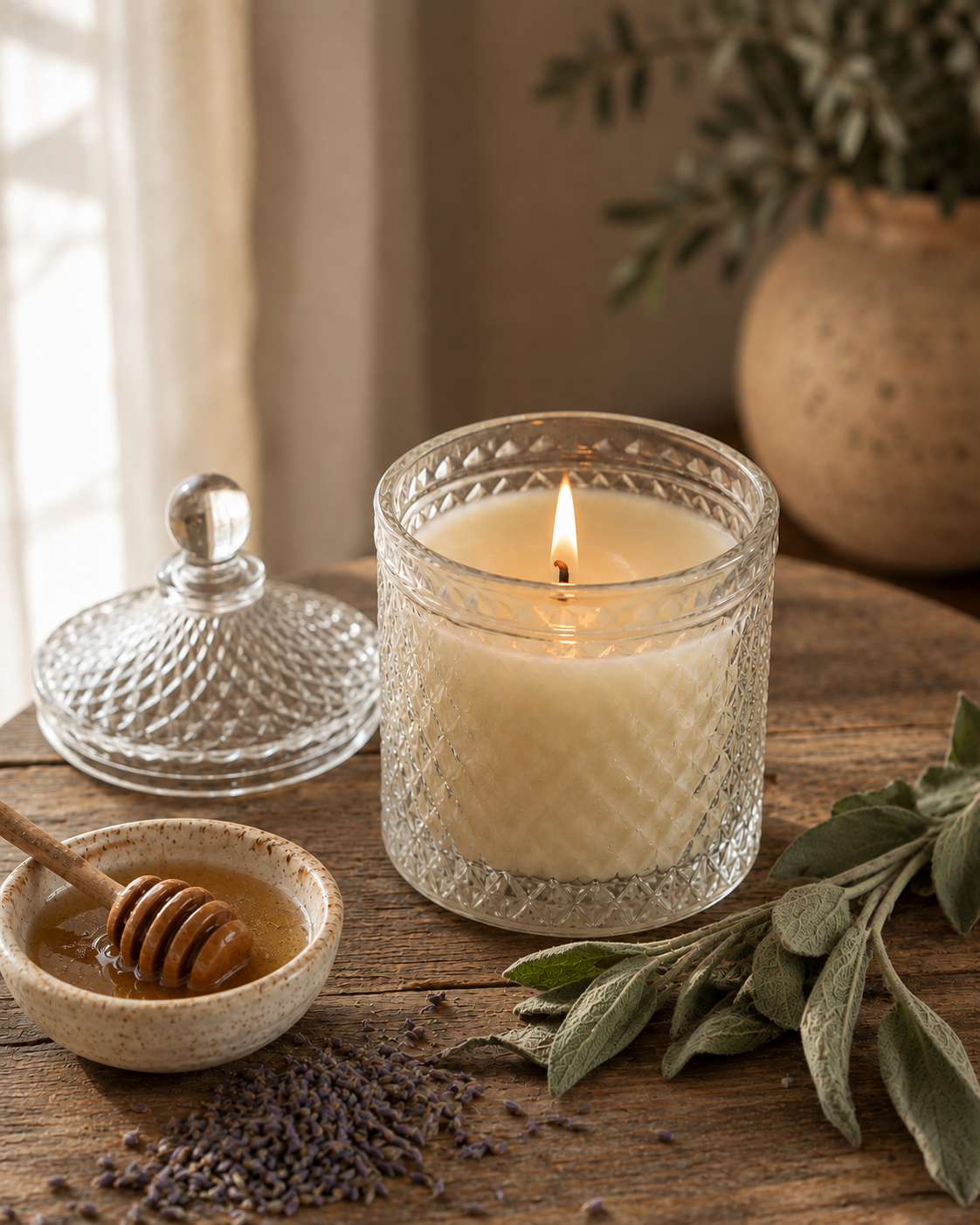Sage candle with lid